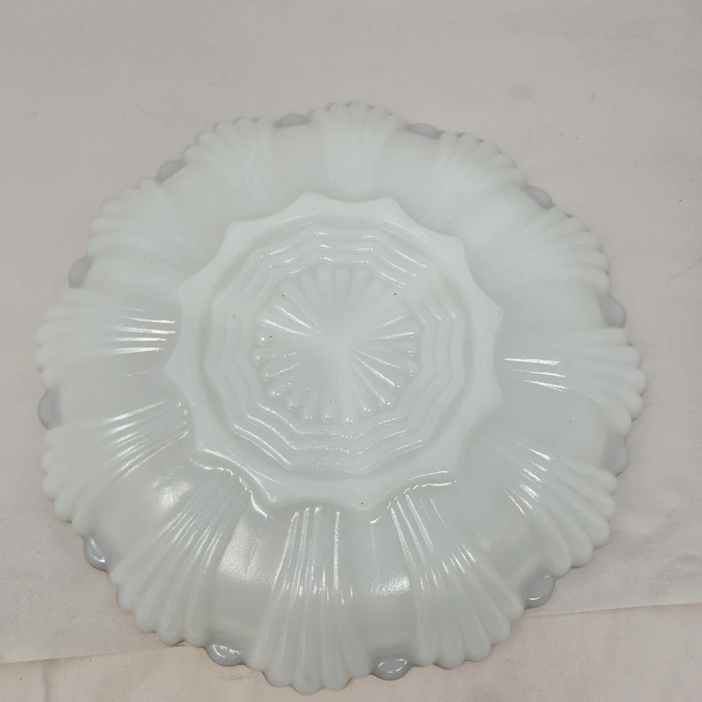 Anchor Hocking Fire-King Milk Glass-Gold Relish Cheese Cracker Dish 3 Sections